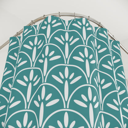 Art Deco Blue Elegant Botanical Shower Curtain – Stylish Home Decor for Relaxing Bathrooms - Mid Century Modern Gal