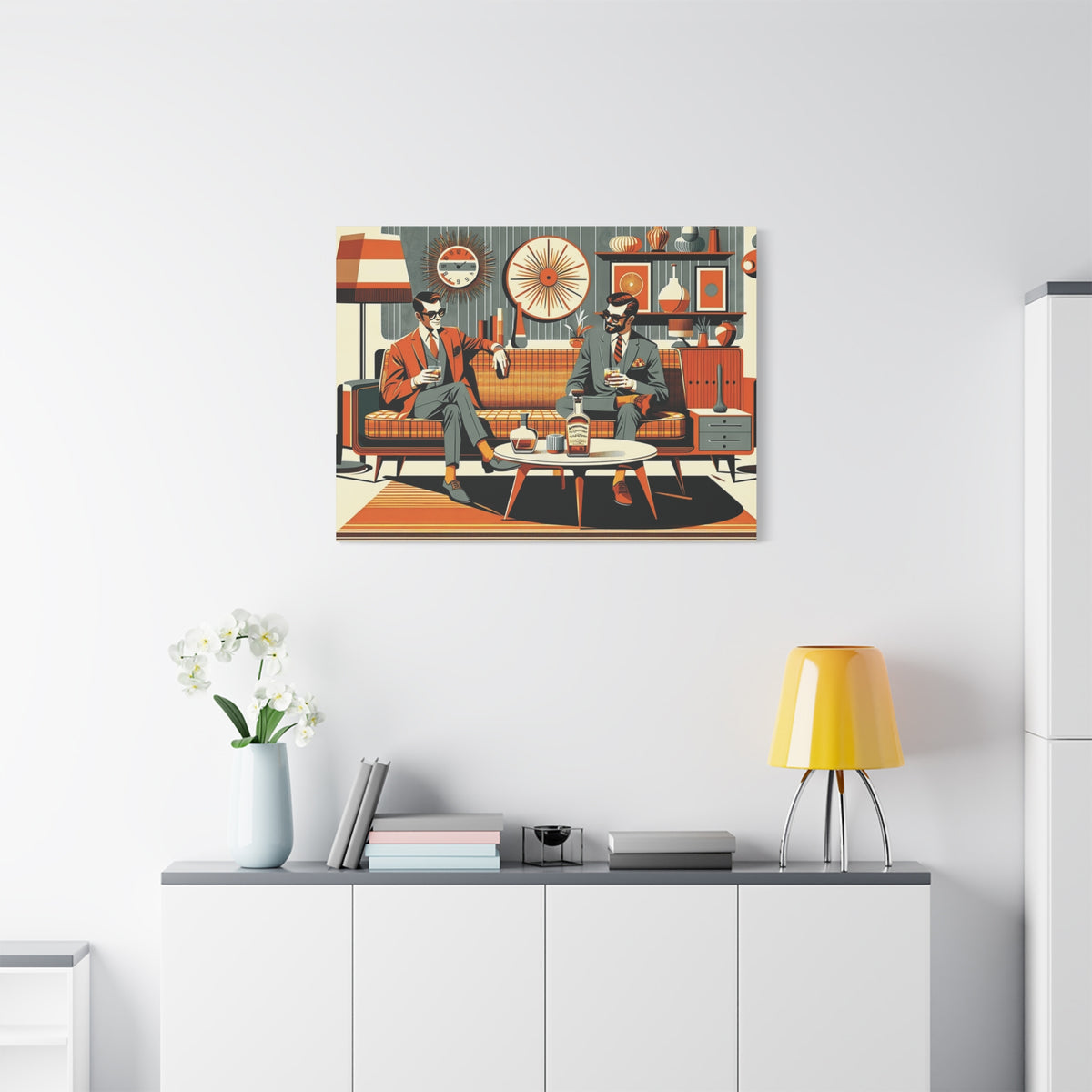 Mid Century Modern Mod Dude, Gay Male Couple Drinking Bourbon, MCM Art - Mid Century Modern Gal