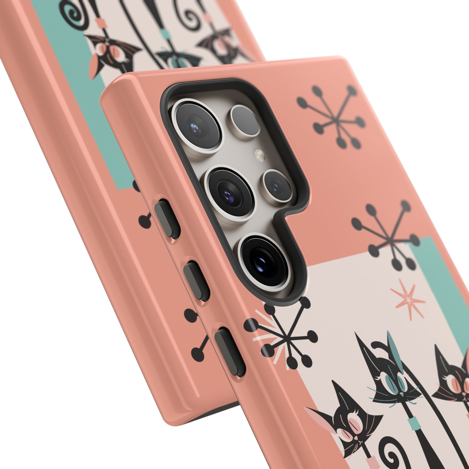 Atomic Cat Mid Mod Coral Aqua Blue Starburst Kitschy Fun Chic Samsung, Smart Phones Tough Cases