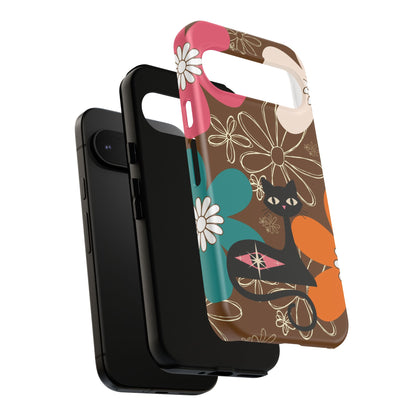 Atomic Cat Retro 70s Vibe Flower Power Tough Cases: Cute Floral and Cat Phone Case for Cat Lovers