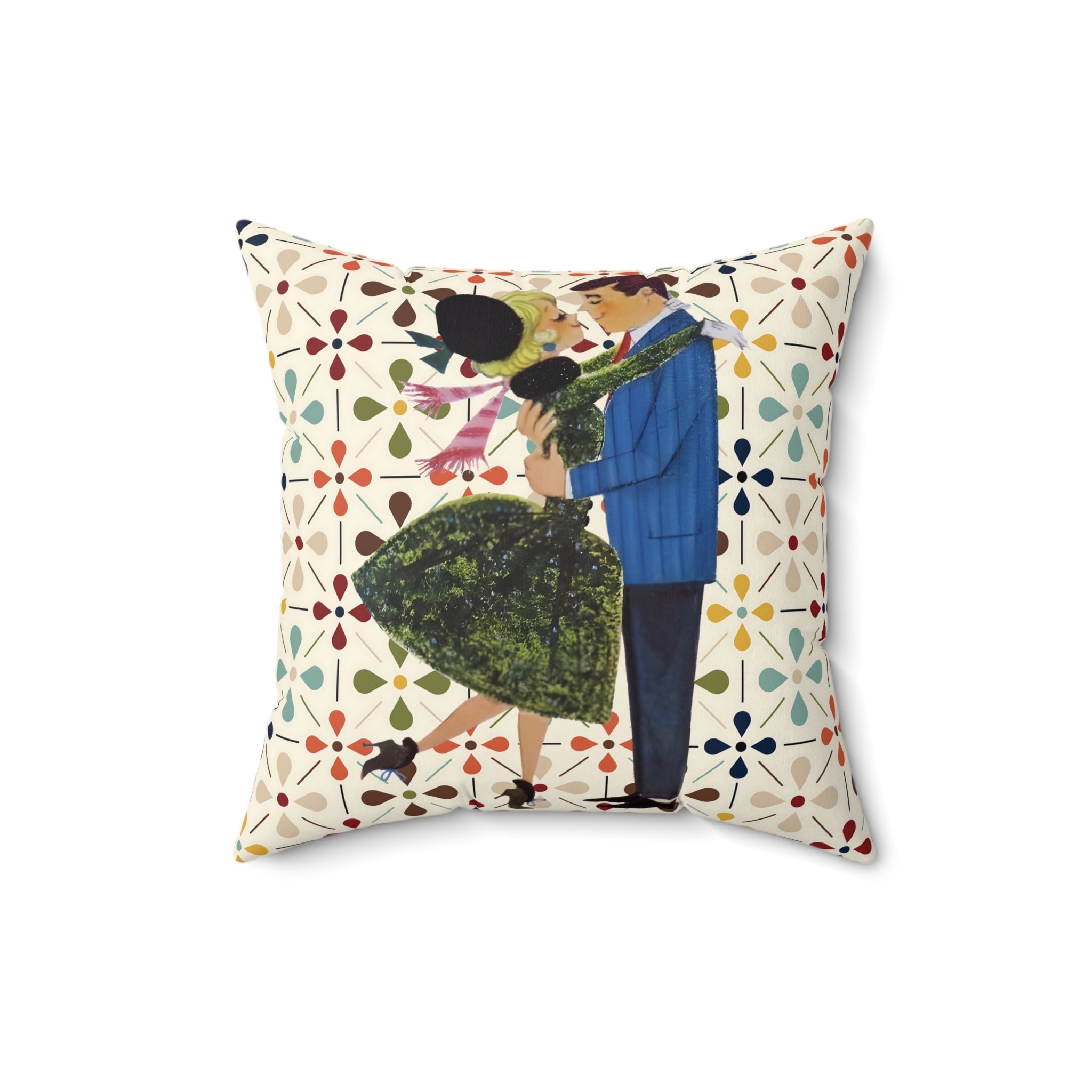 Mid Century Modern Scandinavian Pattern, Kitschy Mod 50s Christmas Couple Pillow And Insert