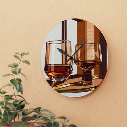 Bourbon Whiskey Glasses Art Mid Century Modern Barware Acrylic Wall Clock - Stylish Home Décor - Mid Century Modern Gal