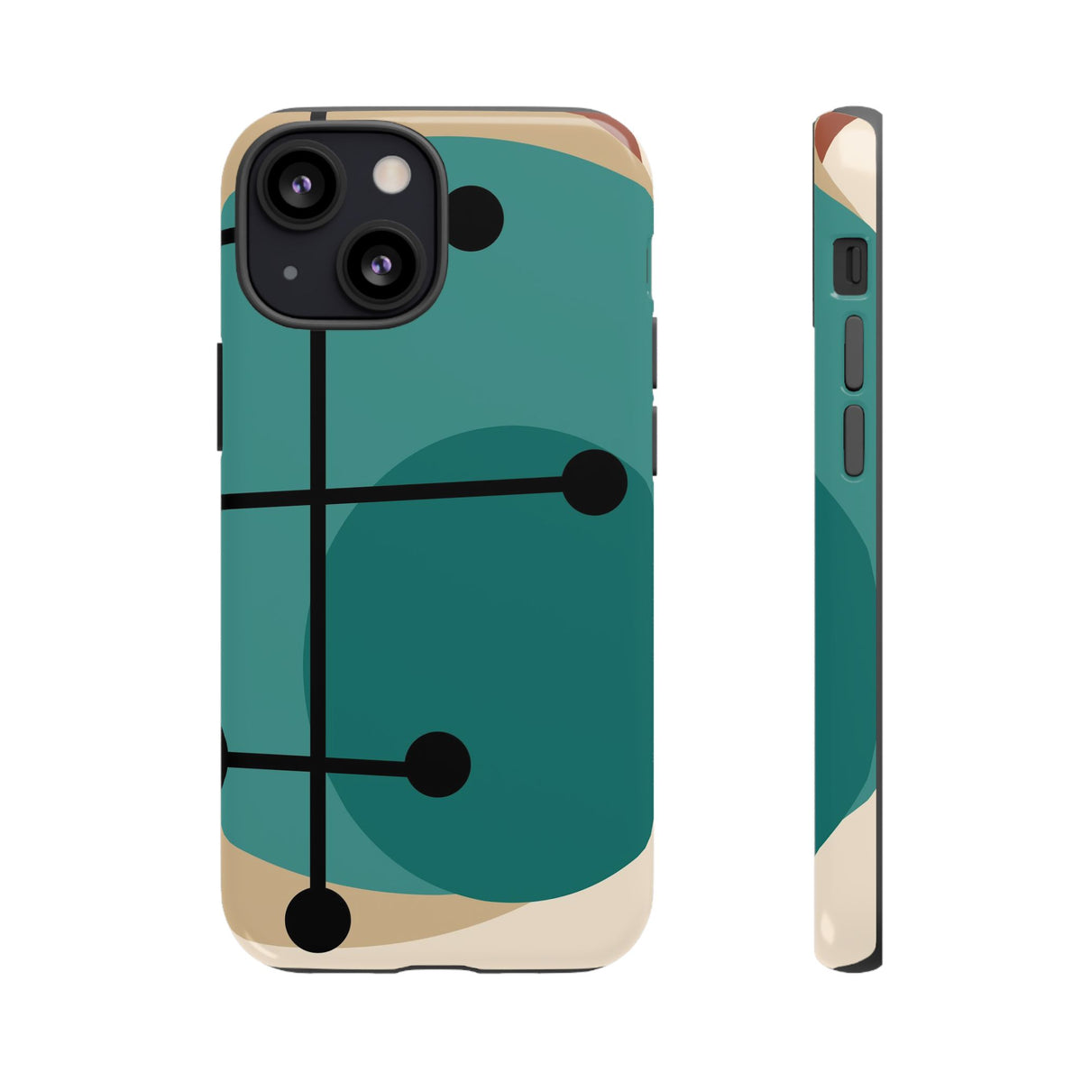 Mid Century Mod, Geometric, Retro Beige Teal Blue, Smart Phones Tough Phone Cases