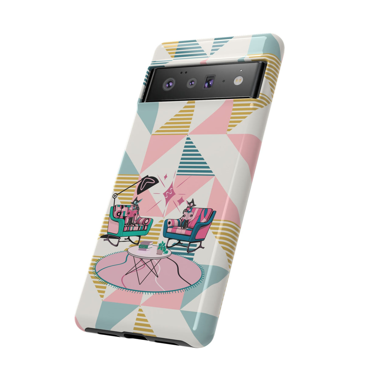 Atomic Cats Reading, Book Talk, Book Lover, Retro Chic Phone Case with Retro Vibe - Cozy Living Room Design