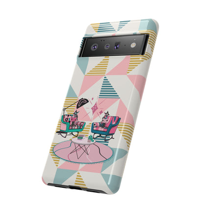 Atomic Cats Reading, Book Talk, Book Lover, Retro Chic Phone Case with Retro Vibe - Cozy Living Room Design
