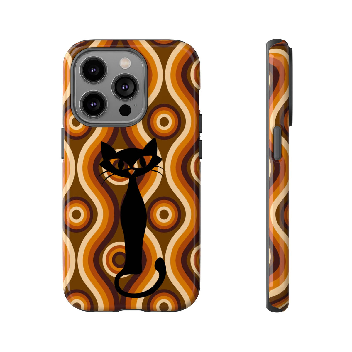Retro Phone Case, Groovy Brown, Atomic Kitsch Cat Tough Smart Phone Cases