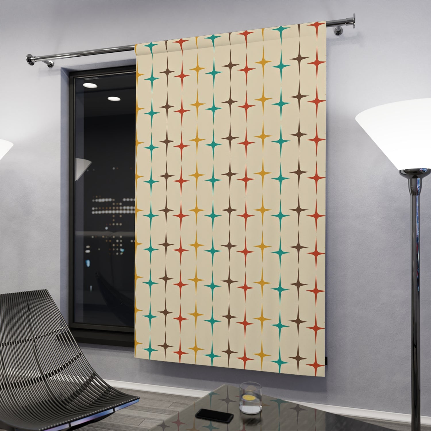 Mid Century Modern Starburst, Beige Aqua, Mustard Yellow, Burnt Orange MCM, Mid Mod Curtain - Mid Century Modern Gal