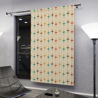 Mid Century Modern Starburst, Beige Aqua, Mustard Yellow, Burnt Orange MCM, Mid Mod Curtain - Mid Century Modern Gal