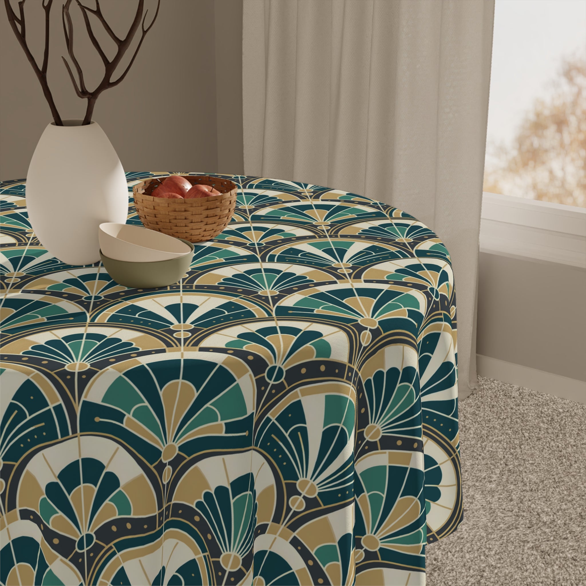 Art Deco Peacock Inspired Tablecloth - Mid Century Modern Gal
