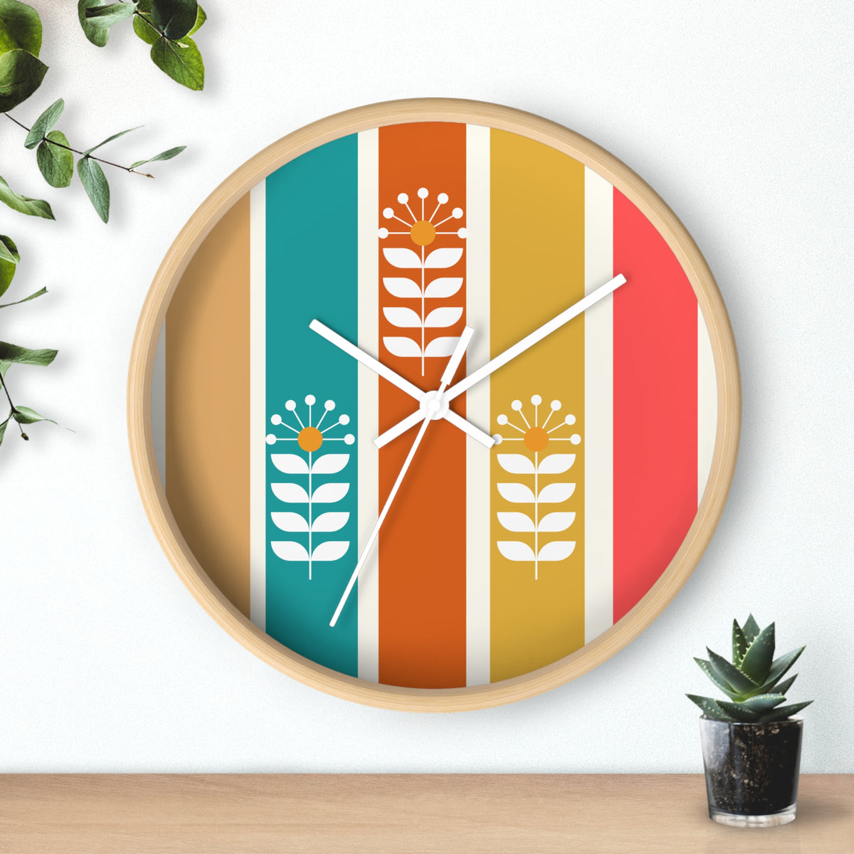 Retro Scandinavian Floral Wall Clock - Mid-Century Modern Design Perfect for Home Decor - Mid Century Modern Gal