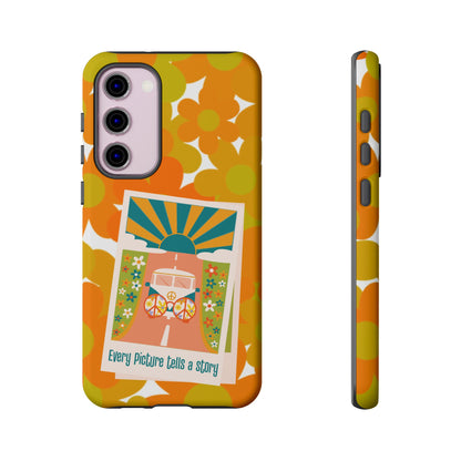 Retro Phone Case, Orange Flower Power, Polaroid Picture, Mod Smart Phone Tough Phone Cases
