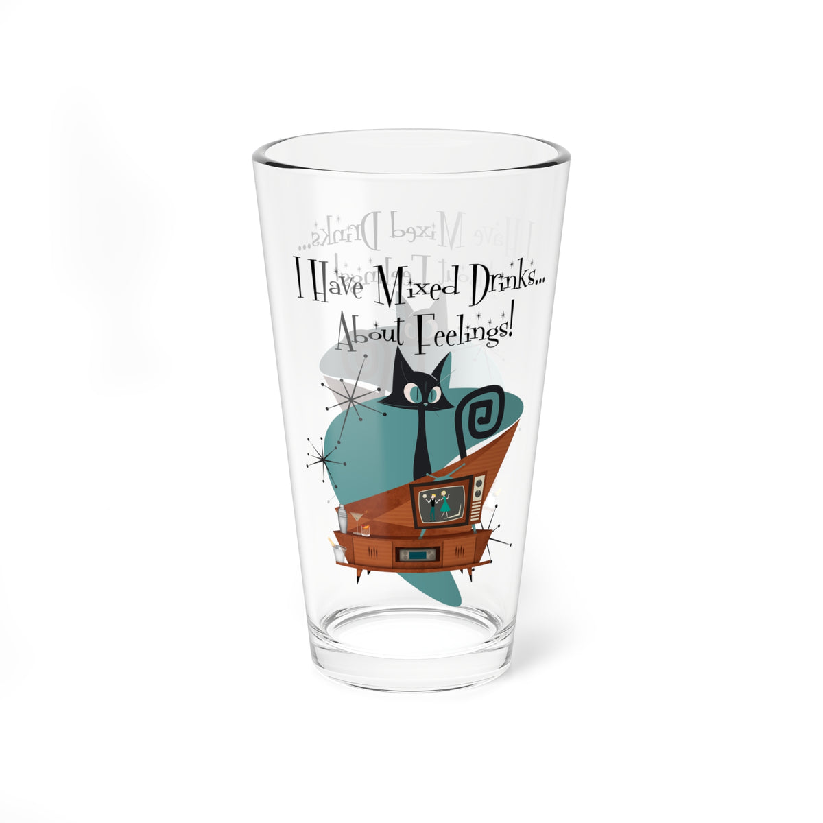 Atomic Cat, Kitschy, Funny Mid Century Modern, Cocktail, Mocktail, Beer Glass MCM Barware - Mid Century Modern Gal