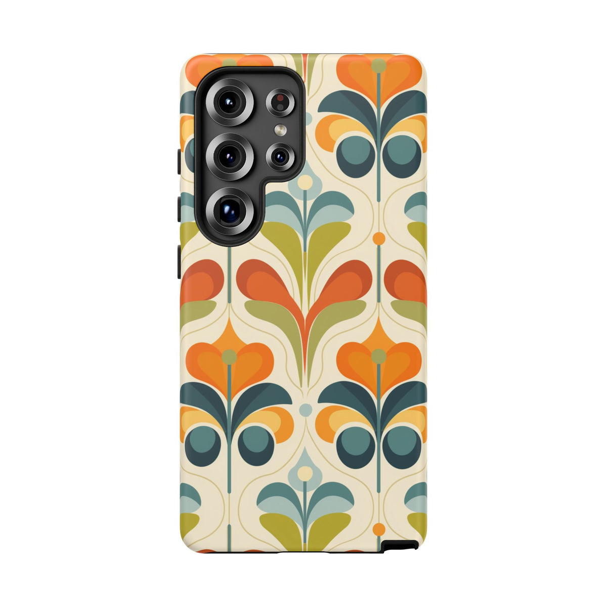 Mid Century Modern Scandinavian Floral, Orange Blue Green Tough Phone Case