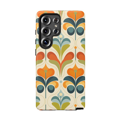 Mid Century Modern Scandinavian Floral, Orange Blue Green Tough Phone Case