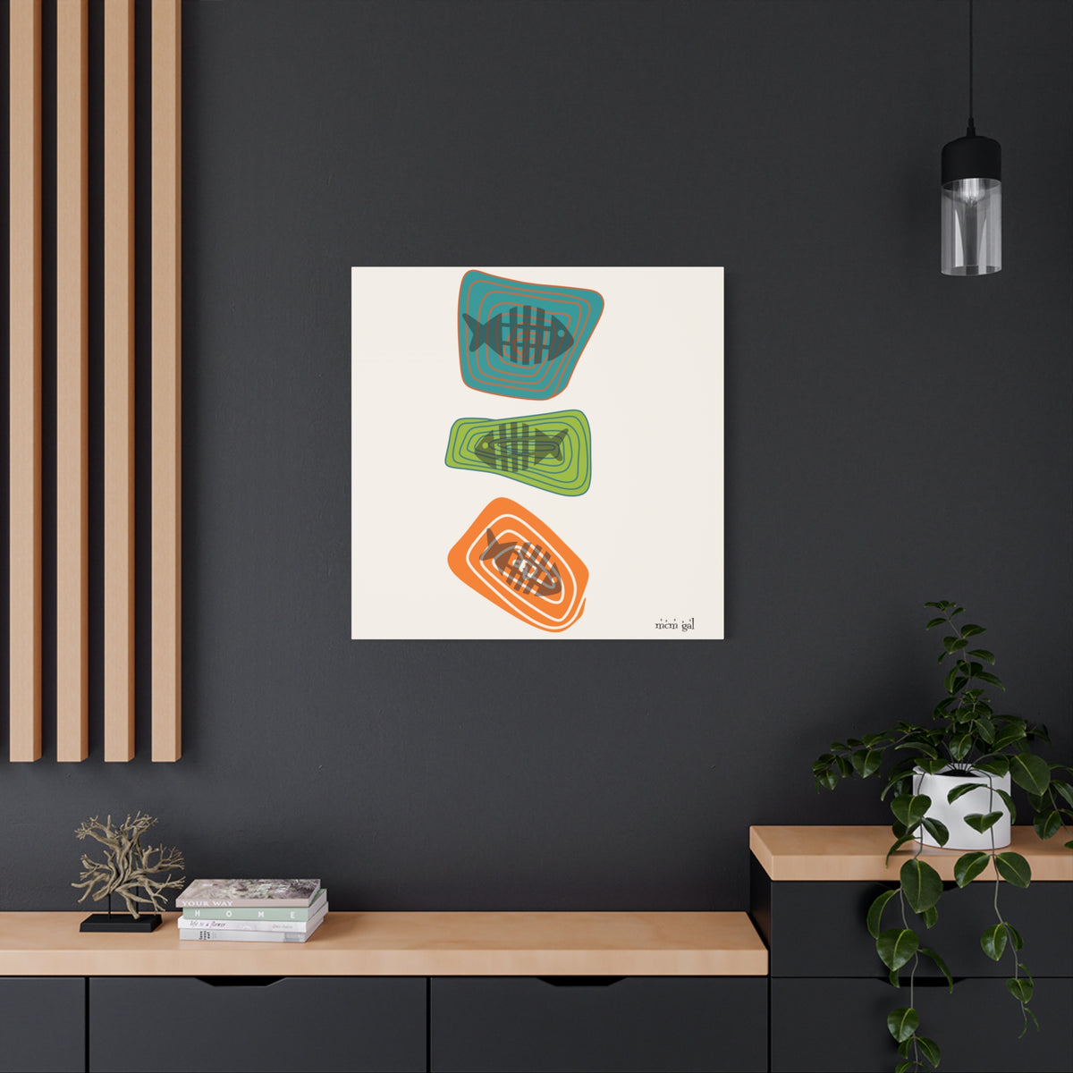 Mid Century Modern Fish Art, Colorful Abstract Fish Wall Art Canvas - Modern Home Decor - Mid Century Modern Gal