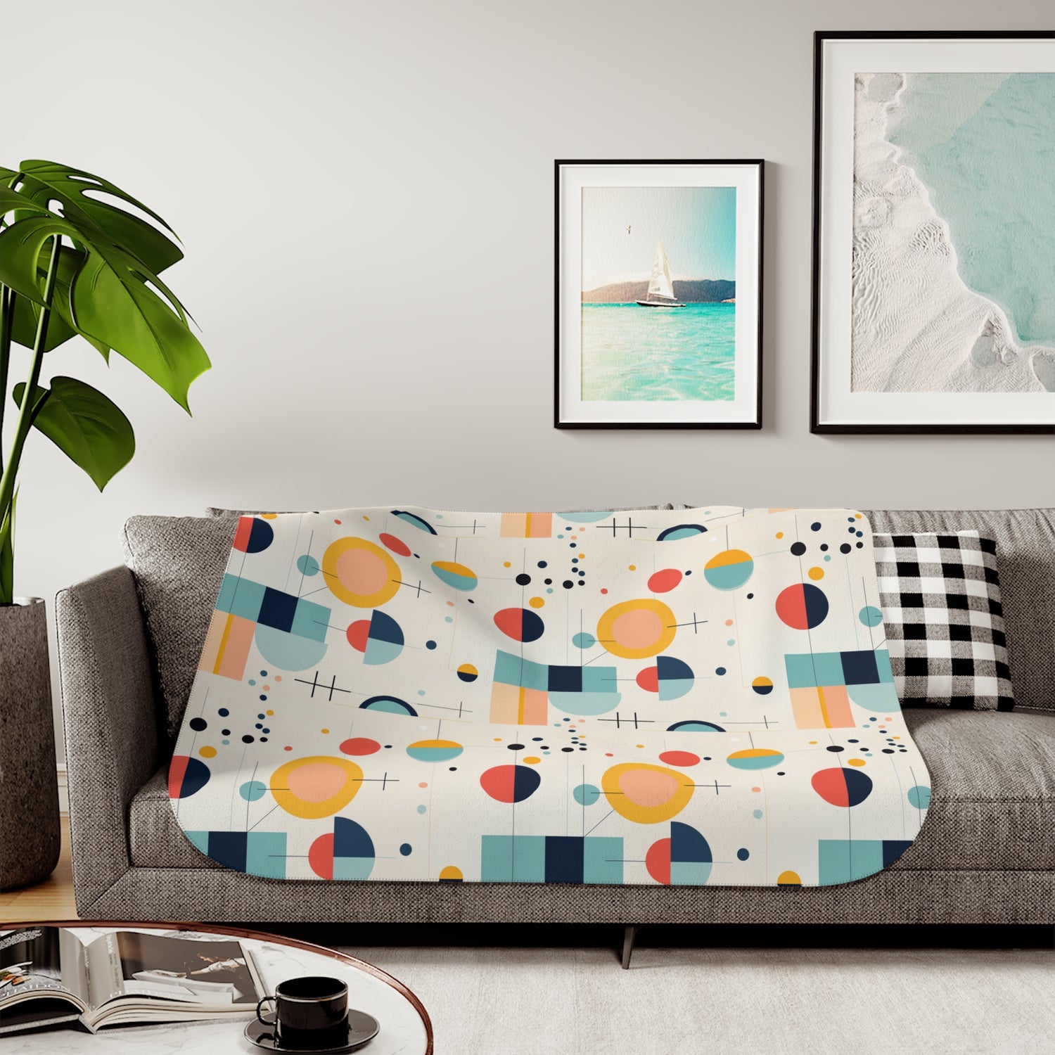 Bauhaus Designed Mid Mod Geometric Retro Sherpa Blanket - Mid Century Modern Gal