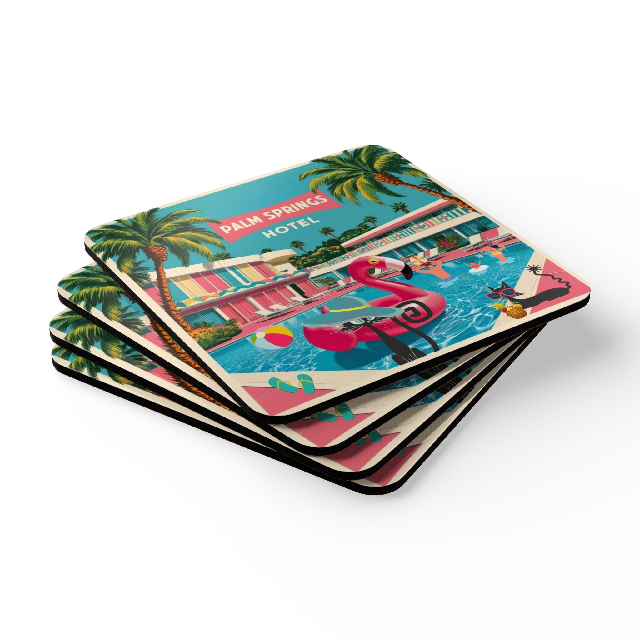 Old Palm Springs California, 50s Flamingo, Atomic Cats Kitschy MCM Barware  Coaster Set - Vintage Tropical Drink Drinkware - Mid Century Modern Gal