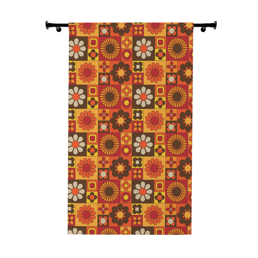 Retro Flower Power Patchwork 70s Floral Window Curtain – Stylish Home Decor for Cozy Living Spaces - Mid Century Modern Gal