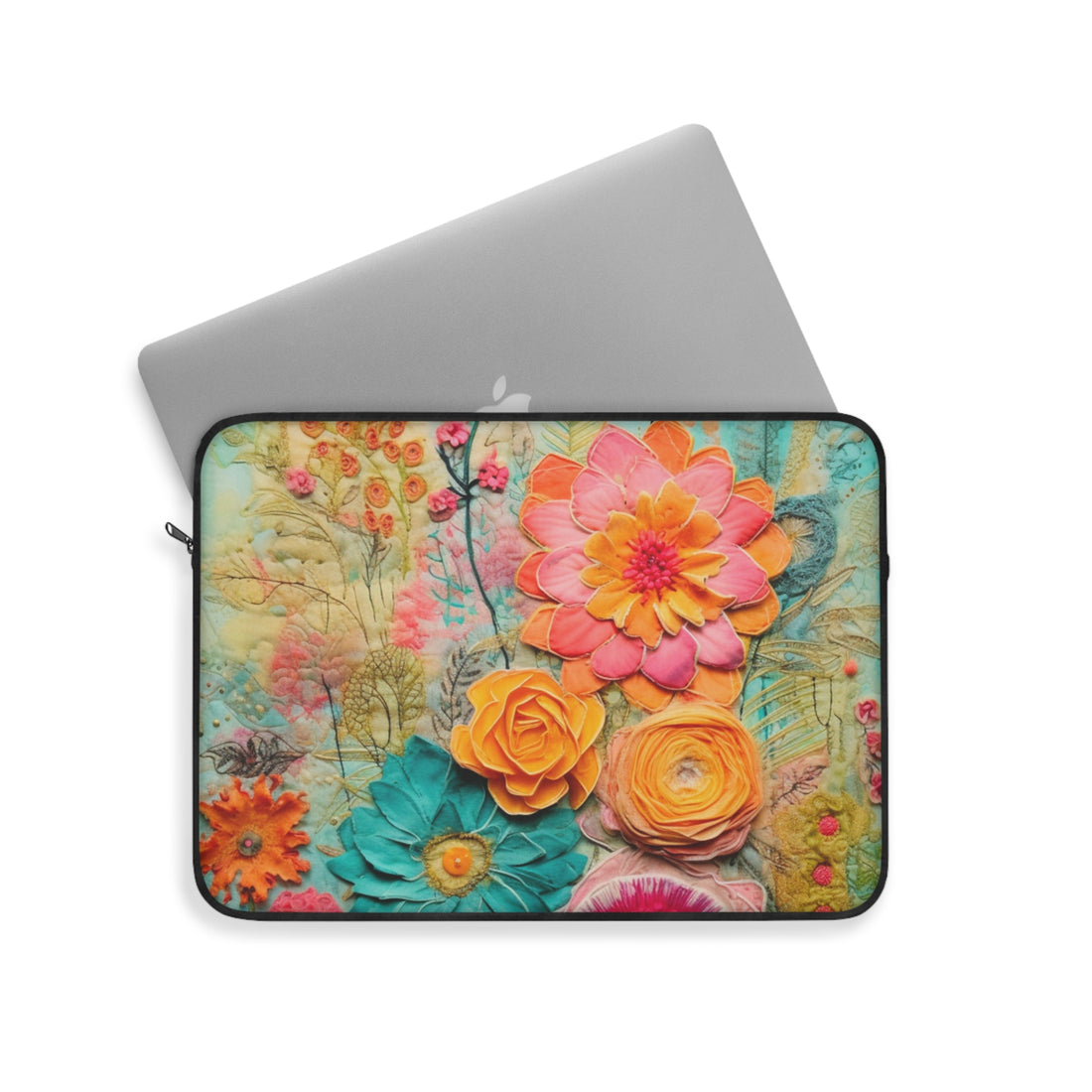 Boho Style, Floral Bohemian Retro Laptop Sleeve