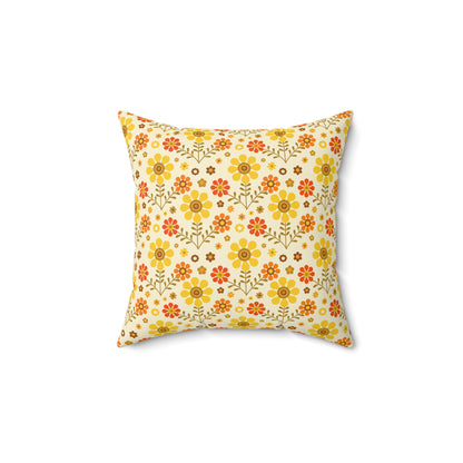 70s Mod Daisy Floral Retro Orange, Yellow Groovy Pillow Cover And Insert