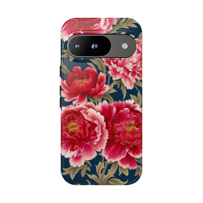 Chinoiserie Royal Blue Pink, Red Roses And Peony Floral Tough Phone Case