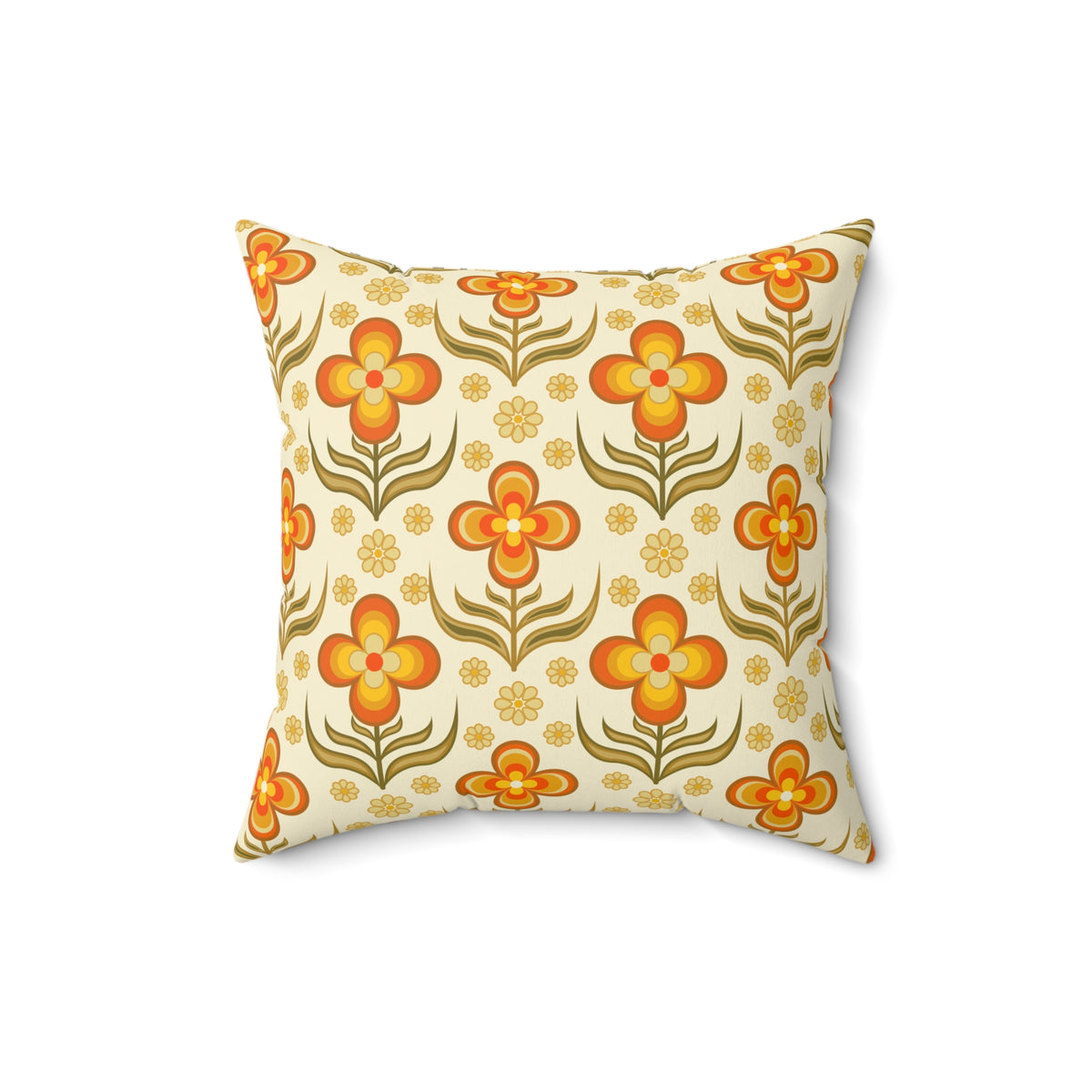 70s Retro Groovy Flower Power Floral Orange, Yellow Green Pillow And Cover - Mid Century Modern Gal