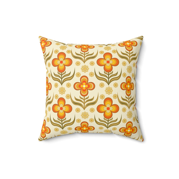 70s Retro Groovy Flower Power Floral Orange, Yellow Green Pillow And Cover