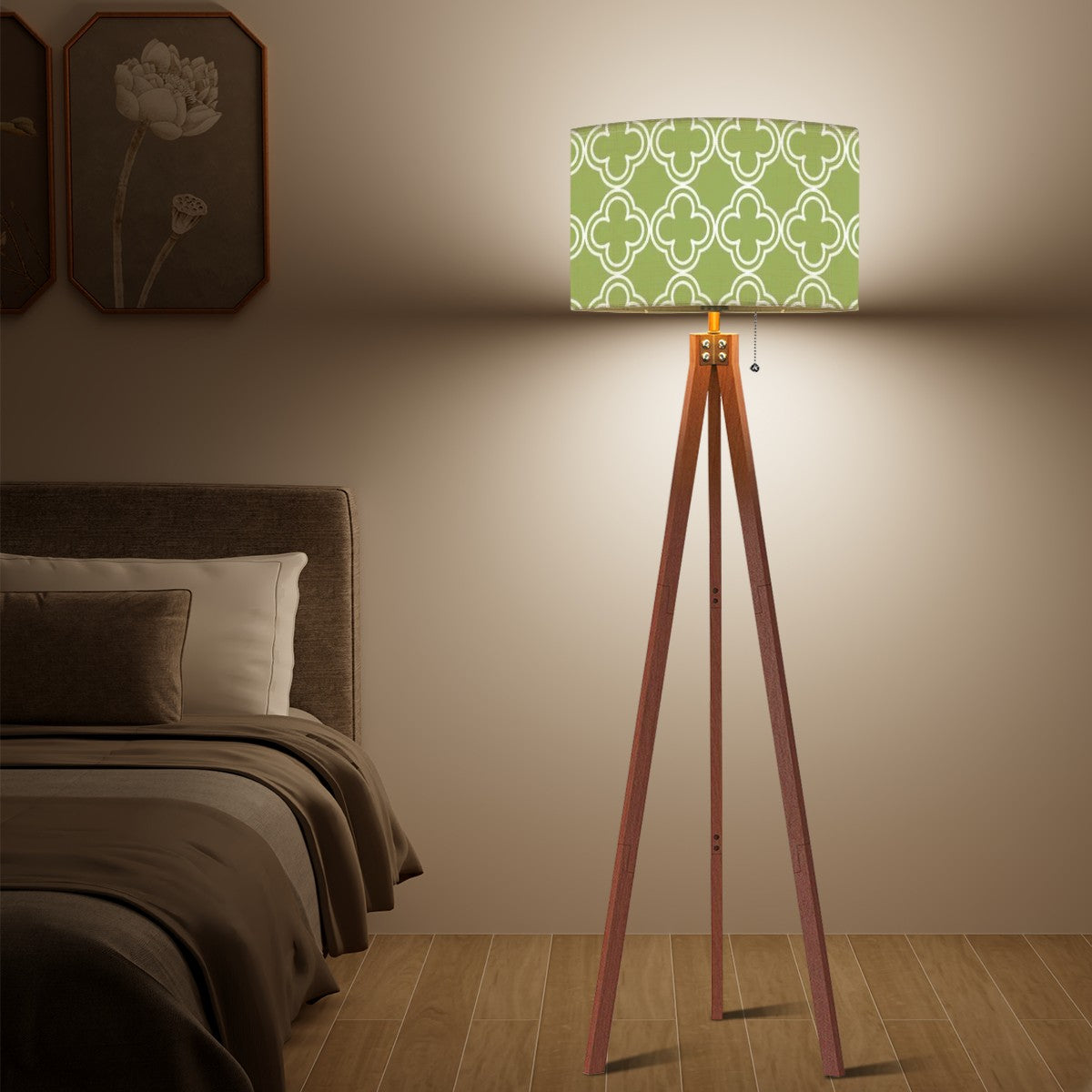 Mid Century Modern Green Geometrics, Retro Tripod Floor Lamp - Mid Century Modern Gal