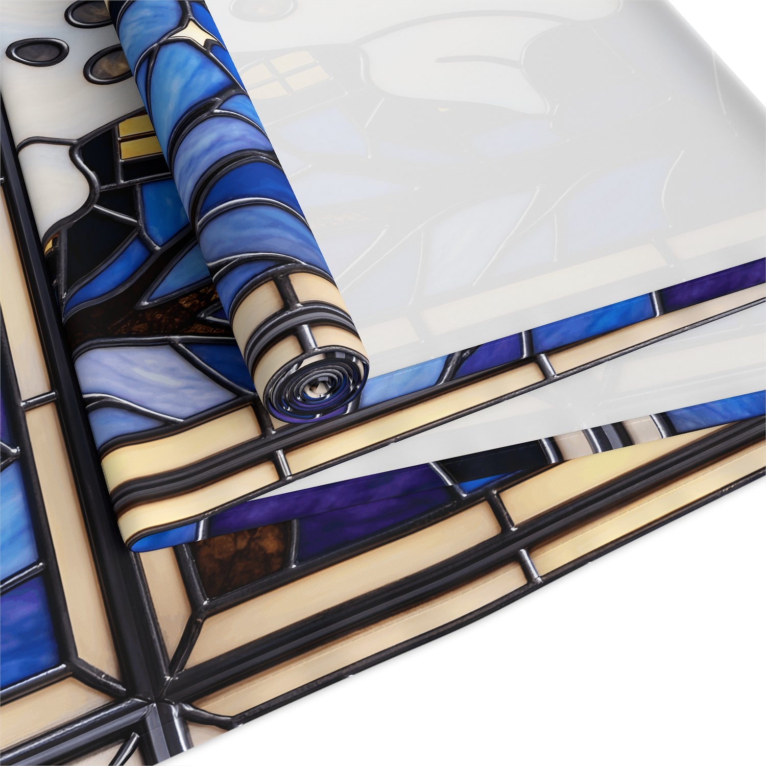 Halloween Stained Glass Style Ghost Haunted House Table Runner