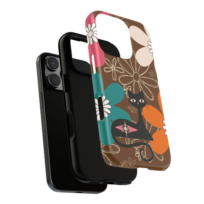 Atomic Cat Retro 70s Vibe Flower Power Tough Cases: Cute Floral and Cat Phone Case for Cat Lovers