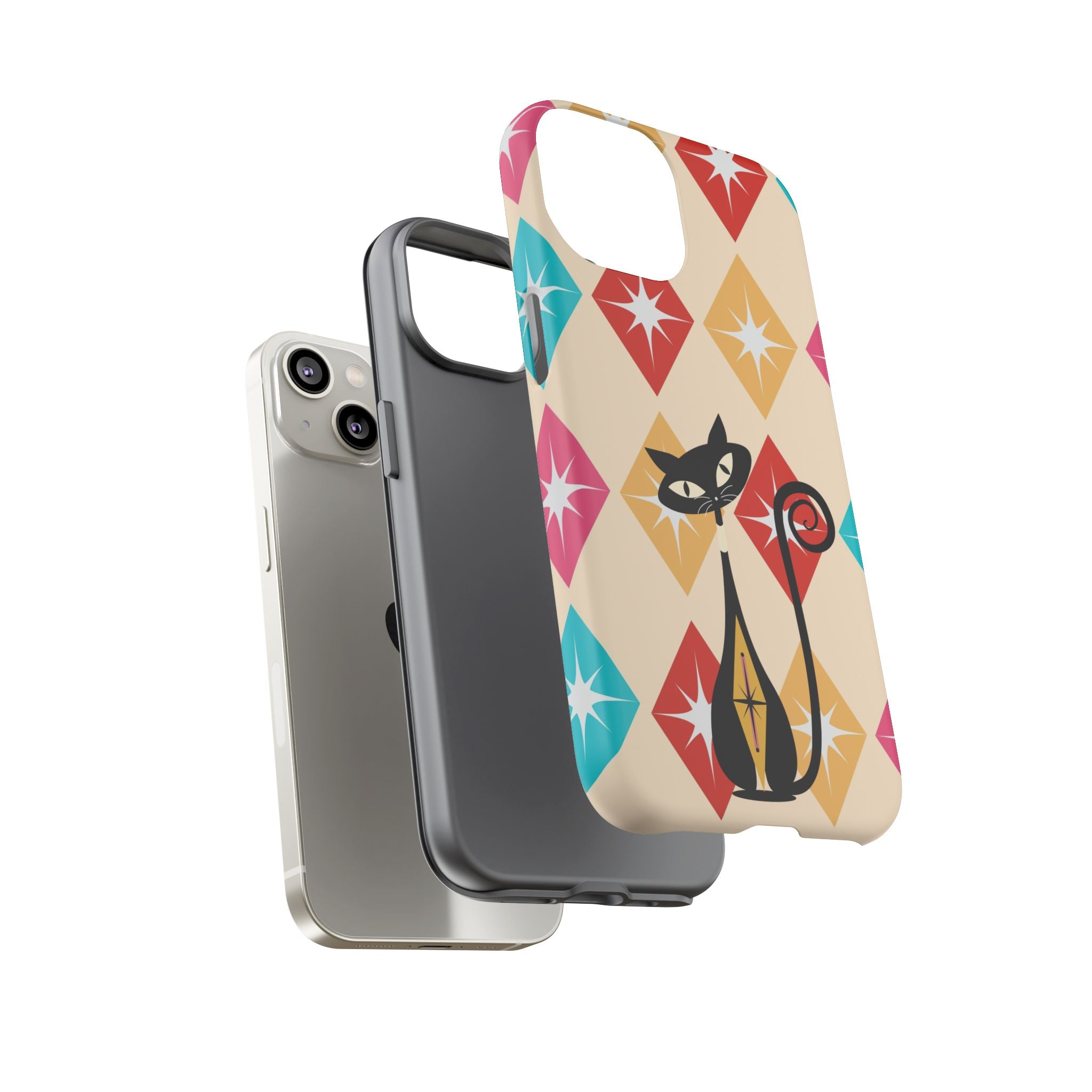 Mid Century Modern Atomic Cat, Atomic 50s Diamonds Retro Phone Tough Cases