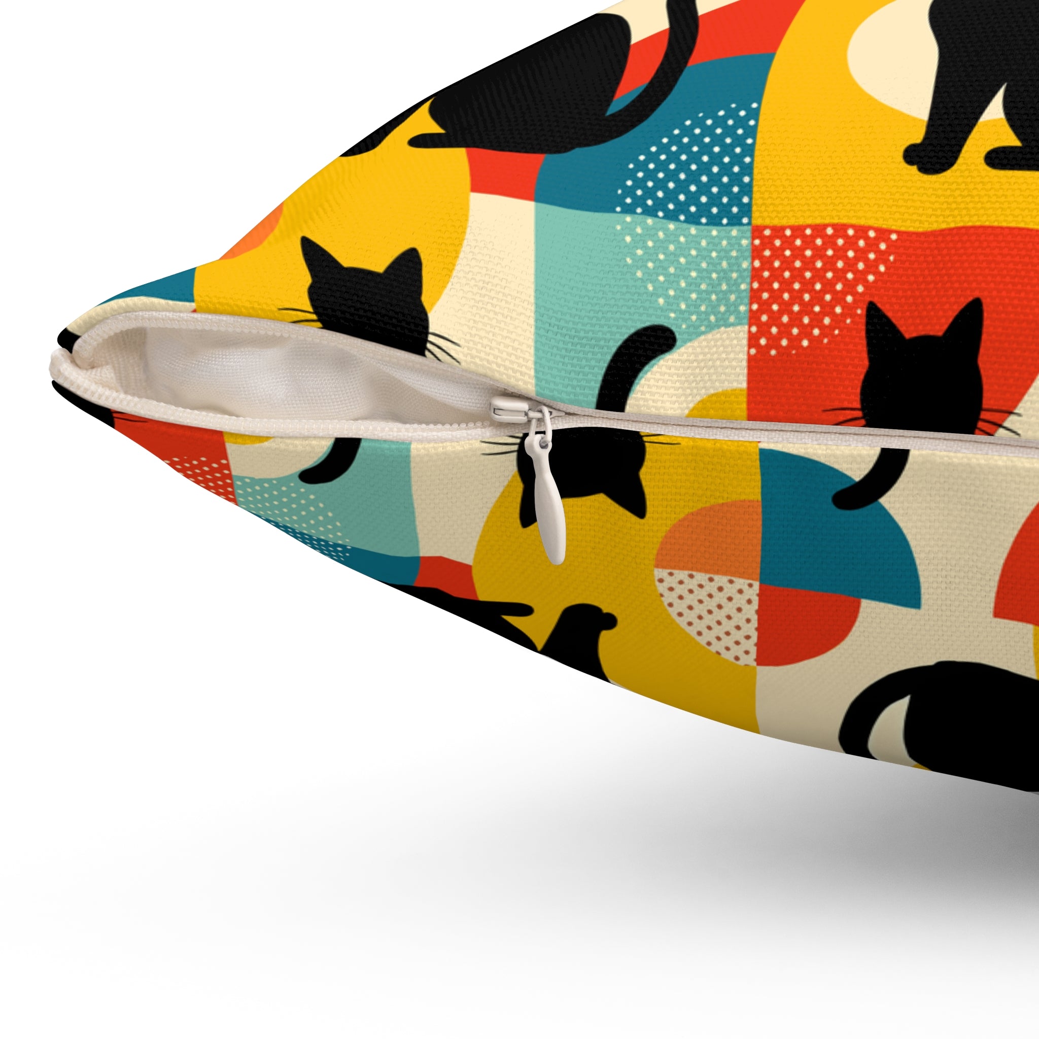 Pop Art Black Atomic Cats, Red Blue Yellow, Pillow Cover and Insert - Mid Century Modern Gal