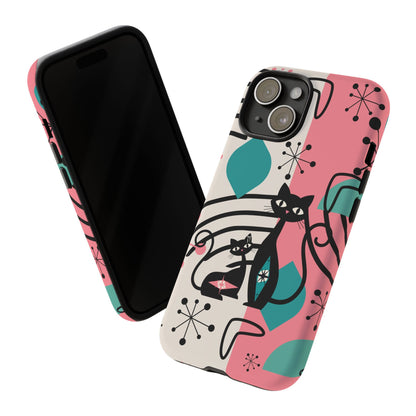 Mid Mod Atomic Cat Boomerang Starburst, Pink, Black Kitschy Stylish Cat Phone Case: Modern Design for Cat Lovers