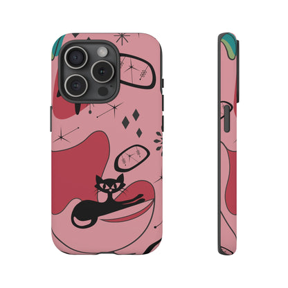 Atomic Cat, Pink Mid Century Modern, Egg Chair, Space Cat Tough Phone Case