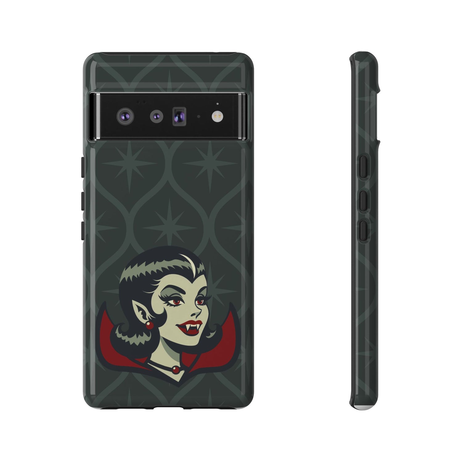 Vampire Dracula Girl Halloween Goth Horror Buff MCM Green Tough Phone Case - Mid Century Modern Gal