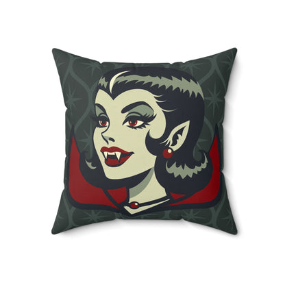 Vampire Dracula Girl Halloween Goth Horror Buff MCM Green Pillow Cover and Insert - Mid Century Modern Gal