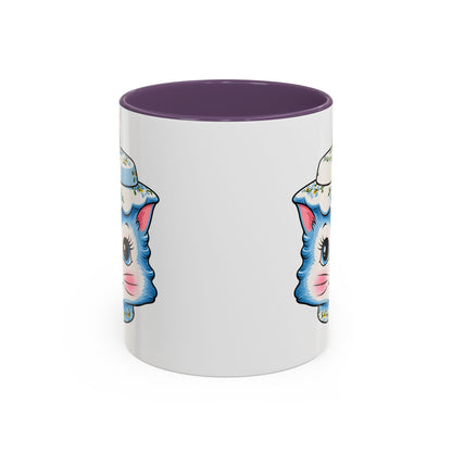 Mid Century Modern Kitschy Anthropomorphic Blue Cat with Floral Hat Accent Coffee Mug - Mid Century Modern Gal