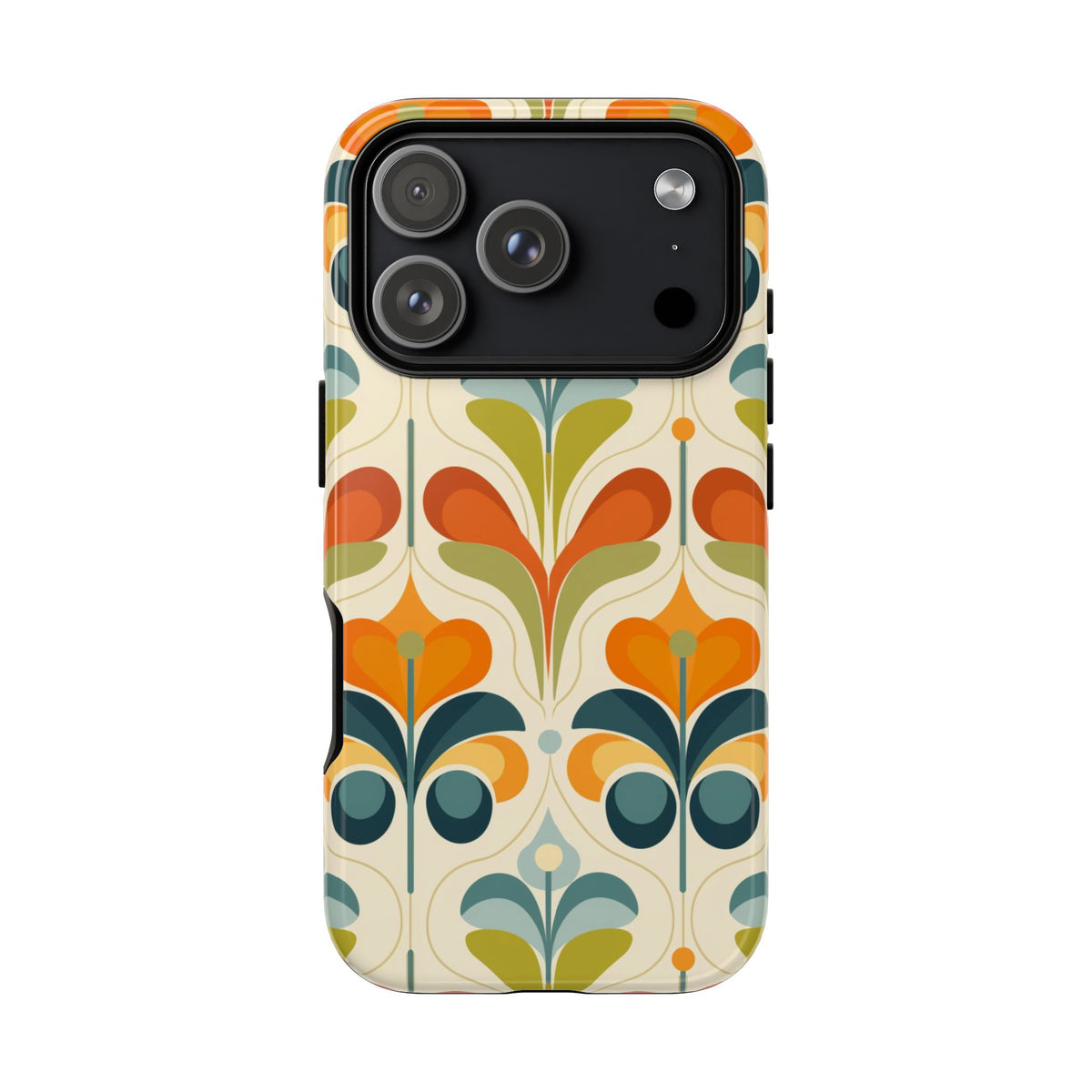 Mid Century Modern Scandinavian Floral, Orange Blue Green Tough Phone Case