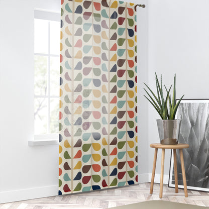 Modern Danish, Scandinavian Flower Design, Minimalist, Mid Century Modern Custom Curtains, Green, Yellow, Orange, Aqua Blue, Retro Mod Sheer Curtain - Mid Century Modern Gal