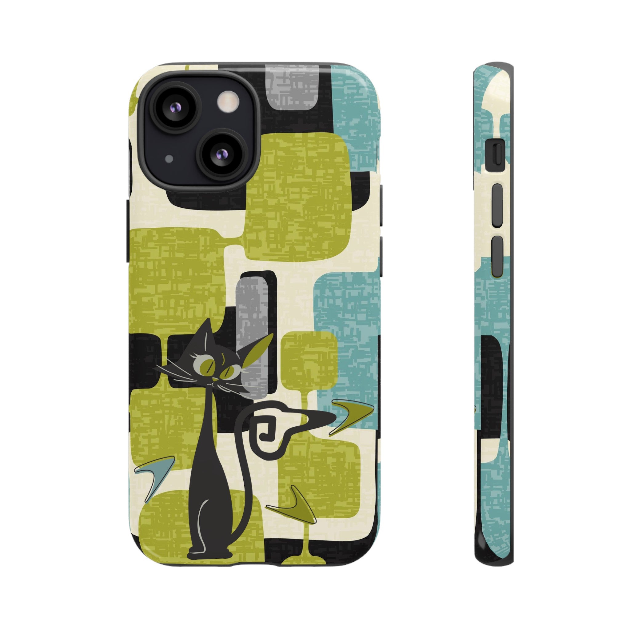 Mid Century Modern Geometric Kitschy Cat, Boomerang Retro Smart Phone Tough Cases