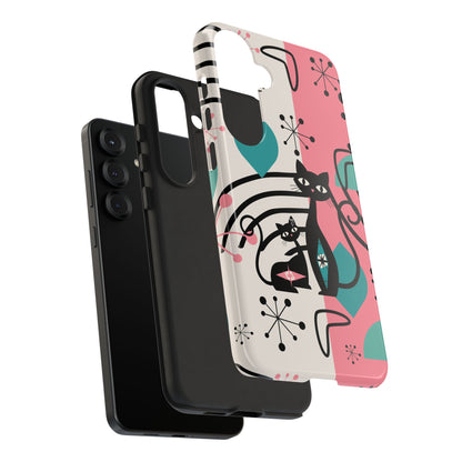 Mid Mod Atomic Cat Boomerang Starburst, Pink, Black Kitschy Stylish Cat Phone Case: Modern Design for Cat Lovers
