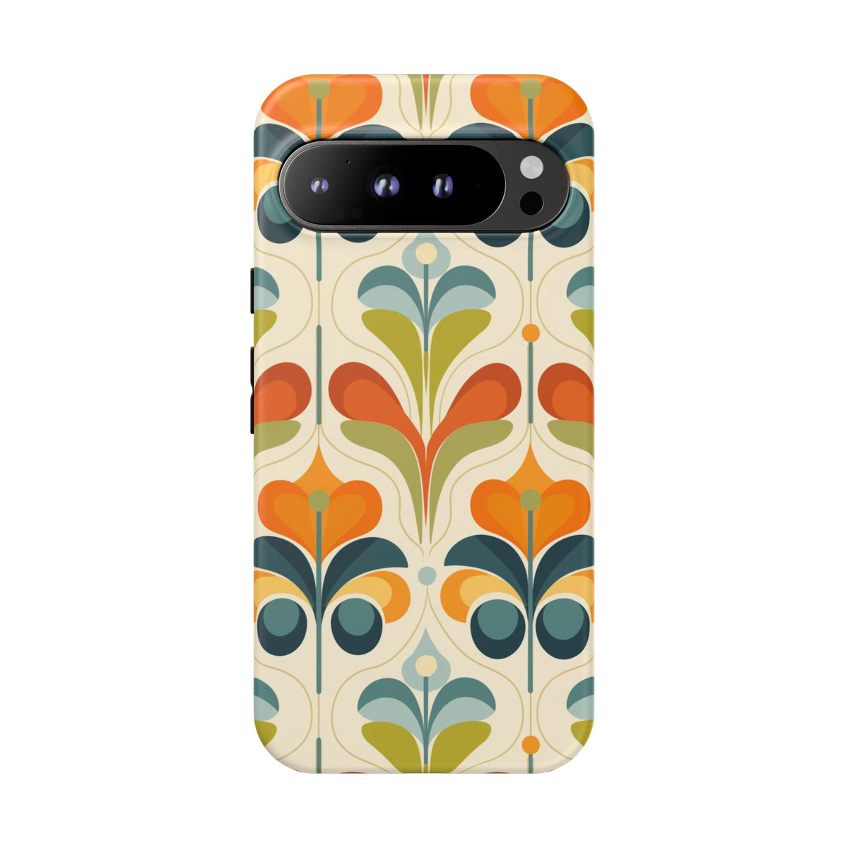 Mid Century Modern Scandinavian Floral, Orange Blue Green Tough Phone Case