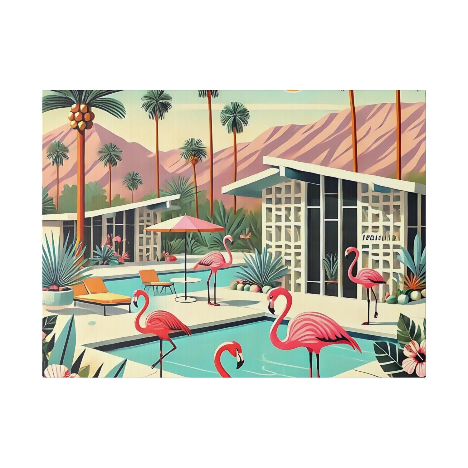 50s Mid Century Modern Wall Art, Palm Springs Flamingo Breeze Block MCM Art