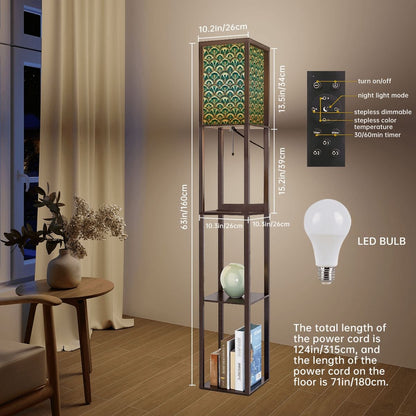 Art Deco Peacock Inspired Floor Lamp with Shelves