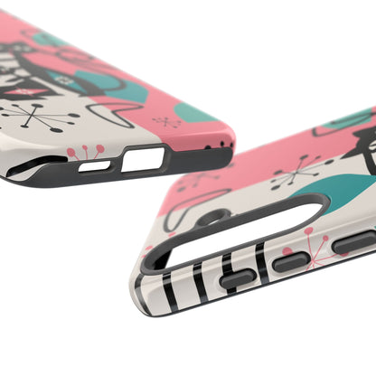 Mid Mod Atomic Cat Boomerang Starburst, Pink, Black Kitschy Stylish Cat Phone Case: Modern Design for Cat Lovers