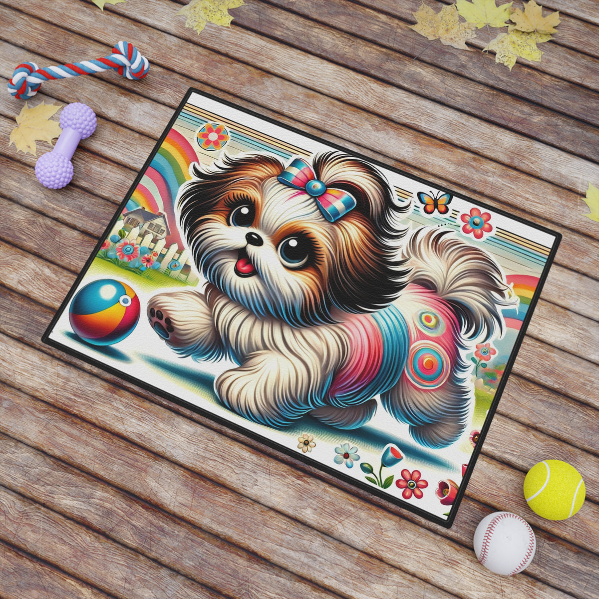 Retro Pet Mat, Shih Tzu Fun Funky Playful Pet Mat - Mid Century Modern Gal