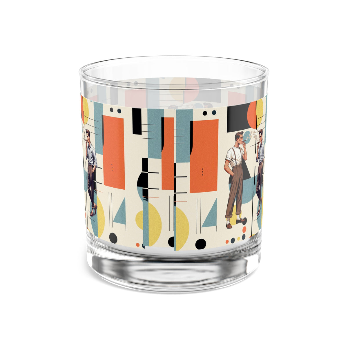 Cigar Smoking Male Couple, Buddies,  Bourbon Drinkers Mid Mod Bauhaus Designed Rocks Glass, 10oz - Mid Century Modern Gal