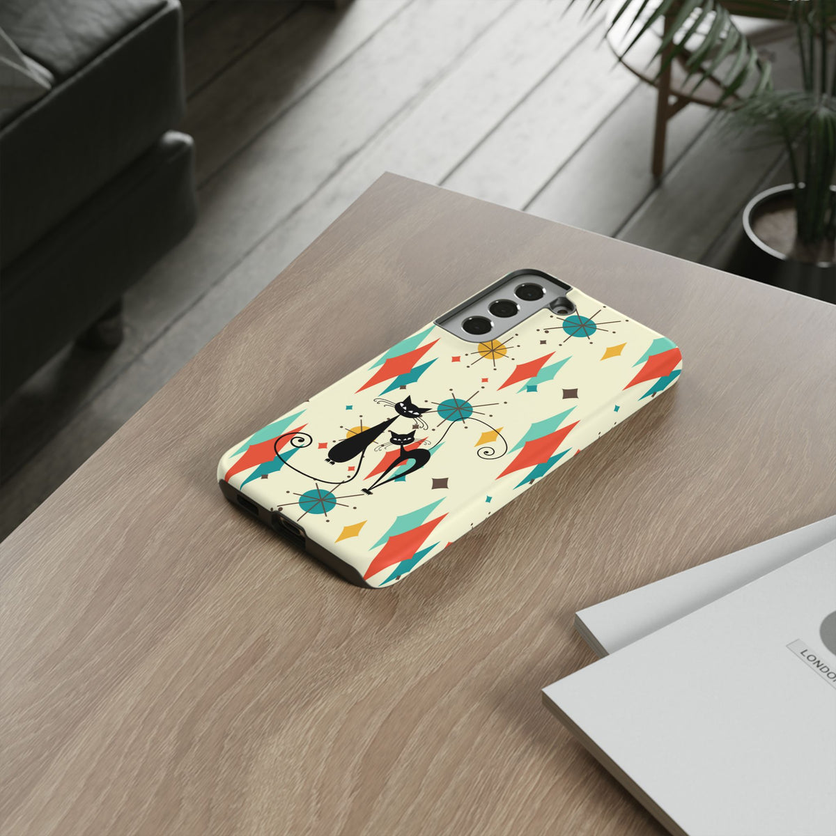 Atomic Kitty Cat, Mid Mod Franciscan Pattern, Kitsch Tough Phone Cases