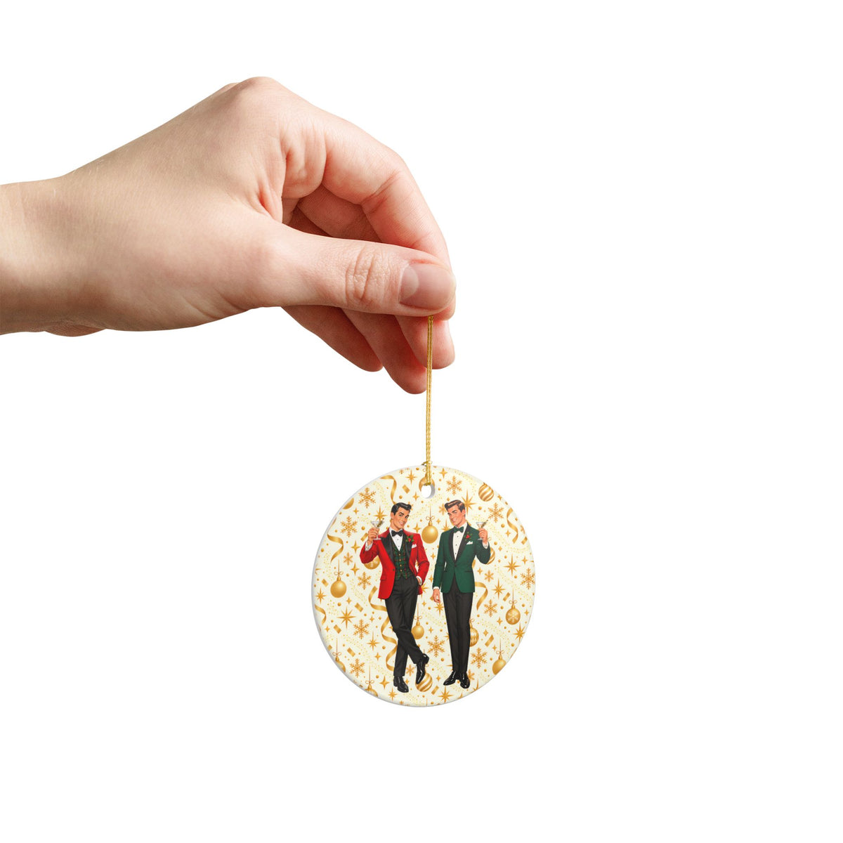 Mid Century Modern Christmas Martini Dapper Gay Male Couple Ceramic Christmas Tree Ornament