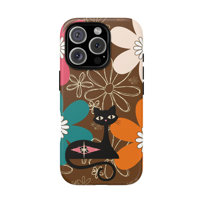 Atomic Cat Retro 70s Vibe Flower Power Tough Cases: Cute Floral and Cat Phone Case for Cat Lovers